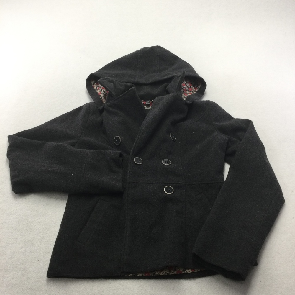 Joujou Coat Juniors Medium Black Hooded Pea Floral Lining Waterproof Winter